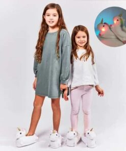 Zapatillas de felpa de unicornio con luces USB para niños